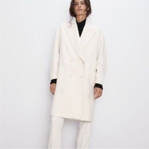 NWT RARE Zara Oversized Wool Blend Coat with Patch Pockets Cream Small